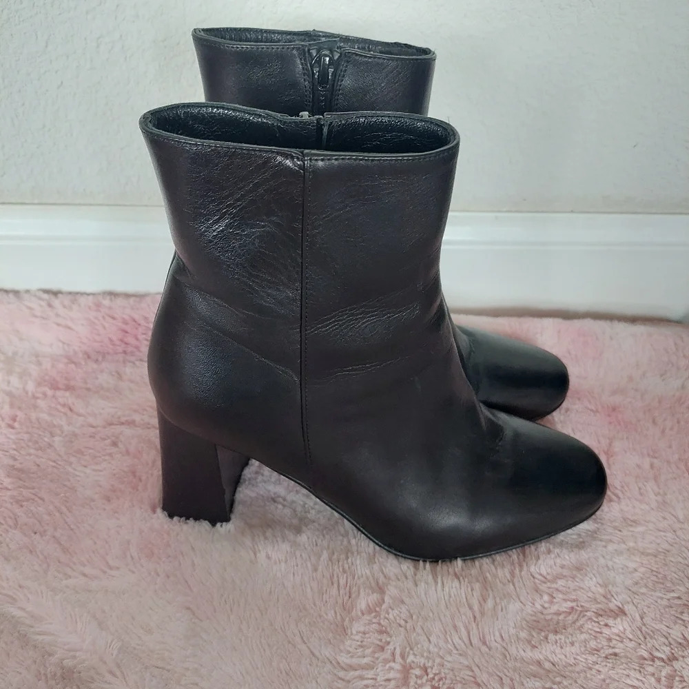 Napoleoni Italian Black‎ Leather Chunky Heel Boots Size 38